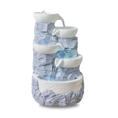 Afbeelding van Binnenfontein, waterval, 4 niveaus, glas, natuursteen, kleurrijk ledlicht, decoratie voor binnen, zen en ontspannend, tafelfontein, buitengewoon cadeau idee, H 31 cm, ganda, Zen&#039;Light