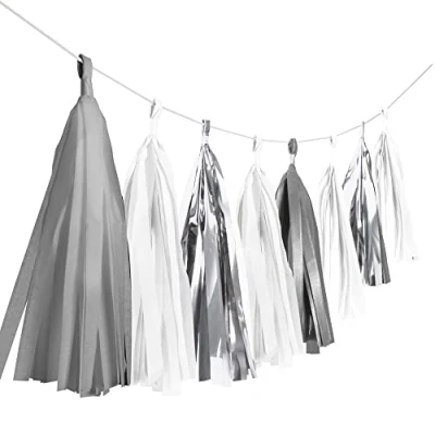 Afbeelding van Amscan Tasselslinger 3 Meter Papier/folie Zilver/wit