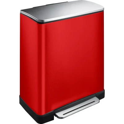 Afbeelding van EKO E Cube recycling pedaalemmer 28+18 ltr, Stainless steel Plastic rood, mat RVS