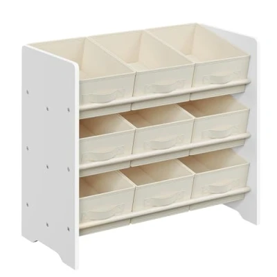 Afbeelding van SONGMICS Speelgoedrek voor kinderen, boekenrek 9 opbergdozen van vliesstof, rek kinderkamer, ruim, 29,5 x 62,5 60 cm, wolkenwit GKR033W10