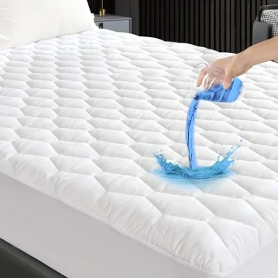 Afbeelding van GRT Matrasbeschermer, 135 x 190 cm, waterdicht, ademend, met zeshoekig stiksel van stil materiaal, wit