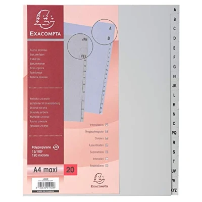 Afbeelding van Intercalaires imprimes polypropylene 13x100e 20 positions de a z a4 maxi