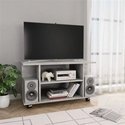 Afbeelding van Tv meubel met wieltjes 80x40x45 cm bewerkt hout betongrijs