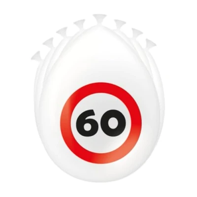 Afbeelding van PD Party 7032408 Set van 8 feestballonnen Speciaal thema viering verkeersbord 60, meerkleurig, 30 cm lang x breed hoog