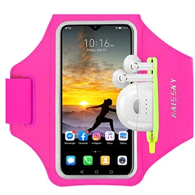 Afbeelding van HAISSKY Sportarmband met hoofdtelefoonvak voor iPhone 13 Pro Max/12 Pro/11/11 Pro/XR/XS/X/8 Plus, Huawei P20 Pro/P30 Pro/Mate 20 Xiaomi, LG