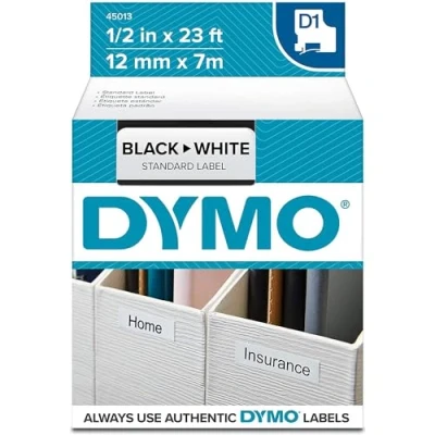 Afbeelding van Dymo D1 Standaard labeltape, 12 mm x 7 m, zwart op wit