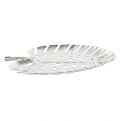 Afbeelding van Middenstuk Home ESPRIT Zilverkleurig Aluminium Modern Blad van een plant 38,5 x 28 3 cm