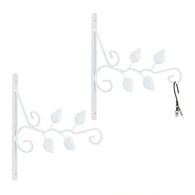 Afbeelding van Relaxdays plantenhaak met bladeren set van 2 wandhaak planten muurhaak ijzer wit