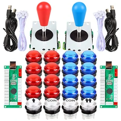 Afbeelding van EG STARTS 2 spelers LED Arcade onderdelen DIY x USB Encoder + Ellipse stijl ovale joystick 20 toetsen voor PC MAME Raspberry Pi Windows systeem (rood en blauw)