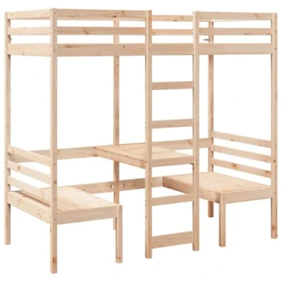 Afbeelding van vidaXL Hoogslaper met bureau en stoelen massief grenenhout 90x200cm
