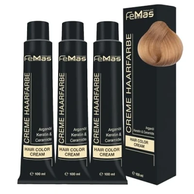 Afbeelding van FemMas Chocoladeblond Haarverf, chocolade 10,99, professionele blond crème voor haar, met arganolie, keratine en ceramide, als permanente kleuring of haarkleurmiddel, 3 x 100 ml
