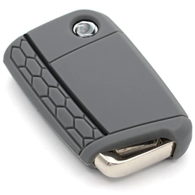 Afbeelding van CYK www. CoverYourKey .de VB beschermhoes voor autosleutels, siliconen, 3 knoppen, asgrijs, zwart