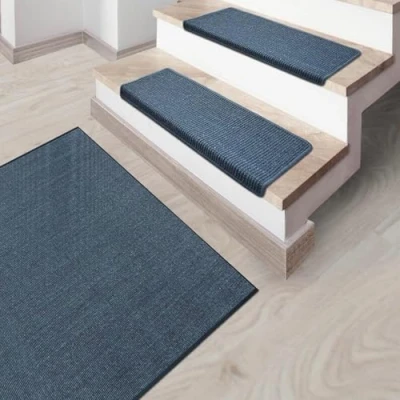 Afbeelding van casa pura Traptrede, sisal rechthoekig, 100% natuurlijk, antislip, ca. 24 x 65 cm, rand van katoen, blauw Sylt, 1 stuk