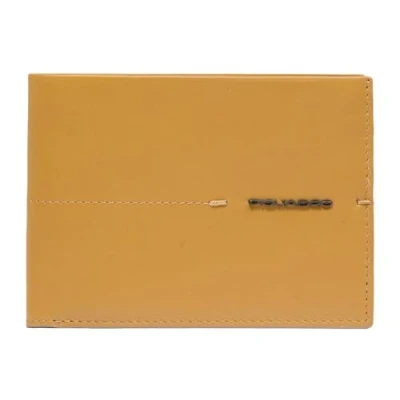 Afbeelding van PIQUADRO Leren Portemonnee Giles Men&#039;s Wallet Flip Up ID RFID Yellow Donkergeel
