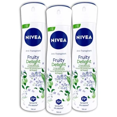 Afbeelding van NIVEA Fruity Delight Limited Edition deodorant Spray 72 uur anti transpirant geur groene appel en lelietje van dalen 150 ml