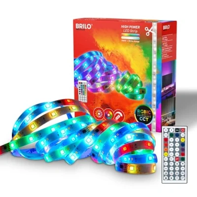 Afbeelding van BRILONER LED Strip 5 meter RGB verlichting dimbaar met RGBIC of witte tonen afstandsbediening zelfklevend