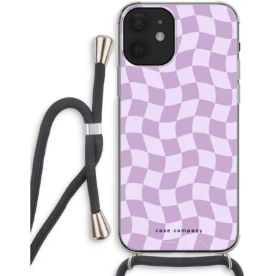 Afbeelding van Case Company® hoesje met Koord geschikt voor iPhone 12 Grid Paars Telefoonhoesje Zwart Extra Bescherming aan alle Kanten en Over de Schermrand