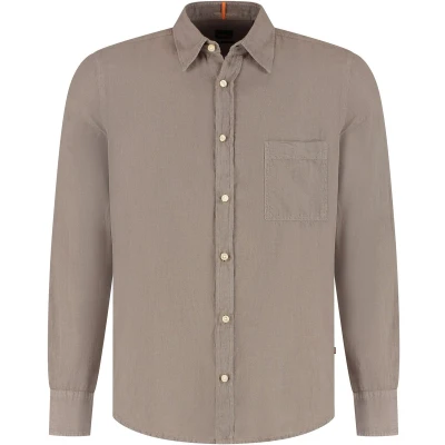 Afbeelding van Hugo BOSS overhemd Orange heren enkele manchet bruin effen