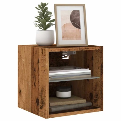 Afbeelding van vidaXL Tv wandmeubels met LED verlichting 2 st 30x28,5x30 cm oud hout