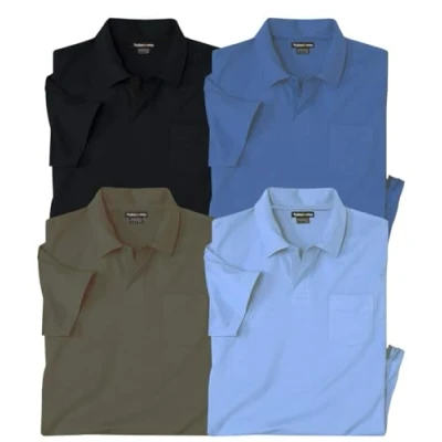 Afbeelding van ATLAS FOR MEN Lot de 4 polos pour homme Manches courtes Disponible en grandes tailles M à 5XL, kaki foncé, noir, bleu azur, clair, L