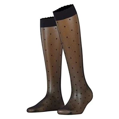 Afbeelding van FALKE Dot mat met patroon ultra transparant 15 Denier pantykousen dames zwart Maat 39 42
