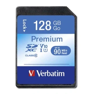 Afbeelding van Verbatim SDXC kaart 128 GB, Premium, klasse 10, U1, UHS I 90 MB/s, (W) 10 blisterverpakking