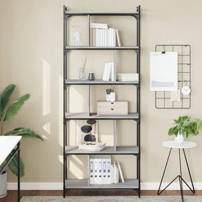 Afbeelding van Boekenkast 6 laags 76x32x192 cm bewerkt hout grijs sonoma