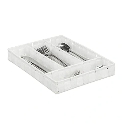 Afbeelding van Relaxdays bestekbak lade organizer stof besteklade indeling keuken 4 vakken wit