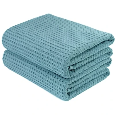 Afbeelding van POLYTE Set van 2 extra grote badhanddoeken microvezel, sneldrogend, pluisvrij, 76 x 152 cm (groen, wafelweefsel)
