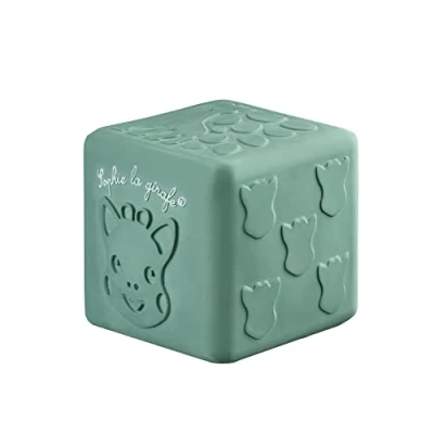 Afbeelding van Sophie de giraf Textuur Blok Speelblok Babyspeelgoed 5 Senses Collectie 100% natuurlijk rubber Vanaf 3 maanden OK Biobased 7.5x7.5x7.5 cm In witte geschenkdoos Groen