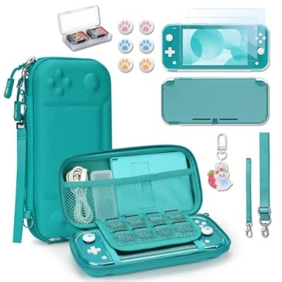 Afbeelding van Younik Switch Lite hoes, 14 in 1 hoes met draagtas, transparante speelkaarthoes, 2 schermbeschermers (turquoise)