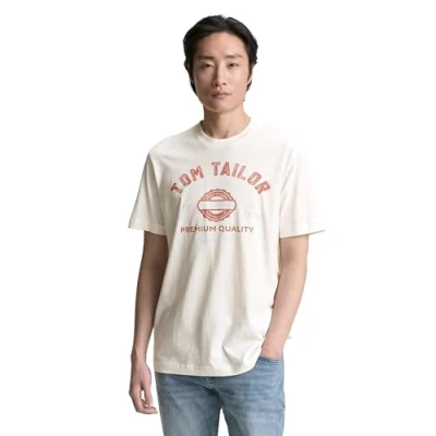 Image de TOM TAILOR T shirt pour homme avec logo imprimé en coton, 10332 Off White, XXL