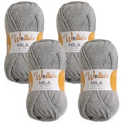 Afbeelding van Wollidu Mila 4 bollen haak en breigaren, 50 g/133 m, 100% polyacryl, lichtgrijs