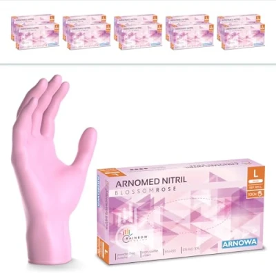 Afbeelding van ARNOMED Roze wegwerphandschoenen, nitril handschoenen, maat L, wegwerphandschoen 2000 stuks (20 dozen), poedervrij en latexvrij, wegwerphandschoenen in XS, S, M &amp; L