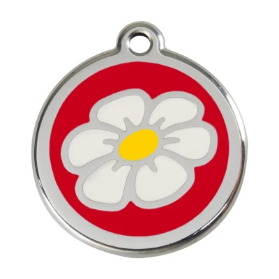 Afbeelding van Daisy Flower Red roestvrijstalen hondenpenning large/groot dia. 3,8 cm RedDingo