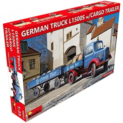 Afbeelding van 1:35 MiniArt 38023 German Mercedes Truck L1500S with Cargo Trailer Plastic Modelbouwpakket