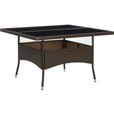 Afbeelding van Tuintafel poly rattan en glas bruin