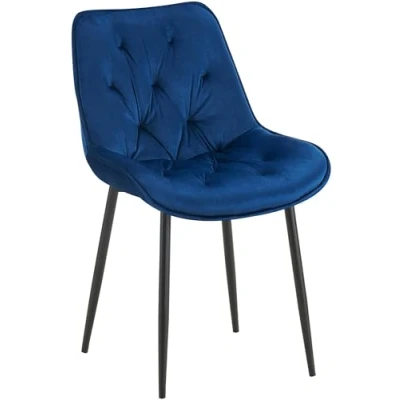 Afbeelding van CLP Wallace Eetkamerstoel Zonder armleuning Metalen frame Vloerbeschermers Velvet Fluweel blauw