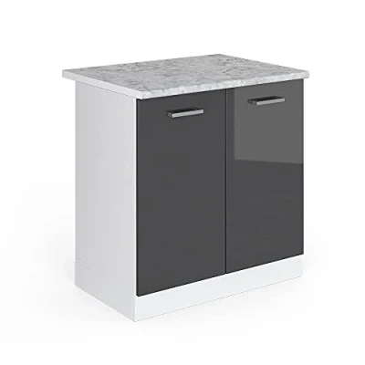 Afbeelding van Vicco Wastafelkast R Line, Antraciet Hoogglans/Wit, 80 cm , WB Marmer