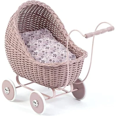 Afbeelding van Smallstuff Rotan Poppenwagen Roze