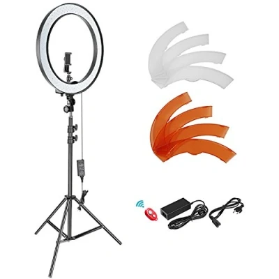 Afbeelding van Neewer Variabele SMD LED ringlicht kit 18 inch buitendiameter met 200 cm statief, houder clip voor smartphone en hotshoe adapter, YouTube TikTok video