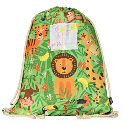 Afbeelding van HECKBO Gymtas voor meisjes en jongens, dinosaurus dino motief, 40 x 32 cm, kleuterschool, rugzak, sporttas, kinderrugzak, stoffen tas, Groen