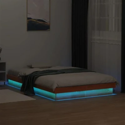 Afbeelding van Bedframe met LED verlichting grenenhout wasbruin 120x200 cm