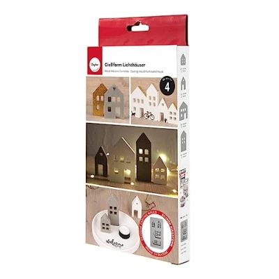Image de Rayher Moule MAISON en silicone, 1 pce, 4 formes, l. 3,4 6,5 X H. 5,5 10 1,7cm, béton créatif, Raysin, résine époxy, décoration, village de Noël 36132000, Gris, Box