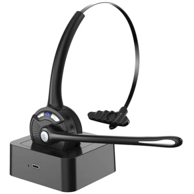 Afbeelding van Caymuller Bluetooth hoofdtelefoon met microfoon, draadloze ruisonderdrukking, oplaadstation, mute knop voor laptop, Skype, callcenters, kantoor, vrachtwagenchauffeur