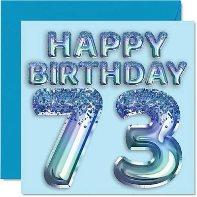 Afbeelding van Verjaardagskaart 73e verjaardag heren blauwe glitterfeestballon verjaardagskaarten voor mannen van 73 jaar, overgrootvader, opa,