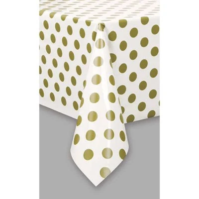 Afbeelding van Tafelkleed wit met gouden stippen 137 x 274 cm