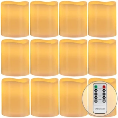 Afbeelding van 12 x LED waskaarsen warm wit met afstandsbediening, timer &amp; batterijen
