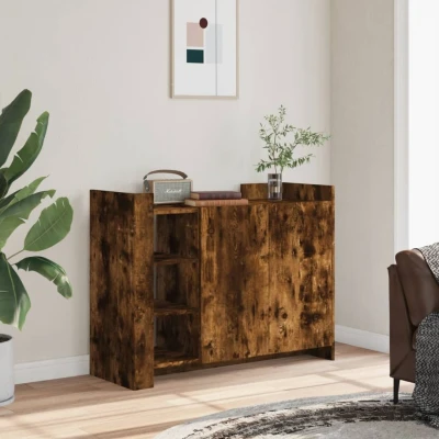 Afbeelding van Dressoir 100x35x75 cm bewerkt hout gerookt eikenkleurig
