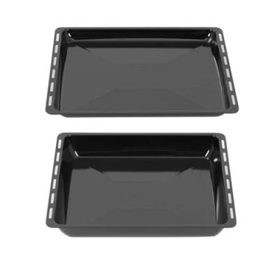 Image de ICQN Lot de 2 plaques cuisson 455 x 375 mm 30 et 60 Extra profonde Compatible avec Bosch, Siemens, Neff, Constructa, Flavel, Simfer, émaillé, poêle à graisse, 45,5 37,5 cm